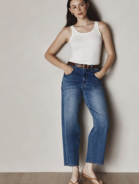 Quince Denim - Quince Bella Stretch Barrel Jeans Athlantic Blue Size 26 Inseam 28